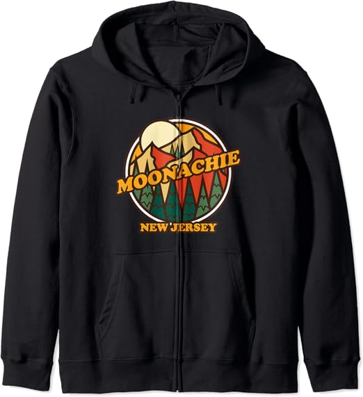 Vintage Moonachie, New Jersey Mountain Hiking Souvenir Print Zip Hoodie Clothing